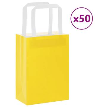 50 Yellow Paper Bags with Handles - Eco-Friendly & Durable