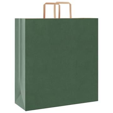 50 Green Paper Bags with Handles - Durable & Eco-Friendly