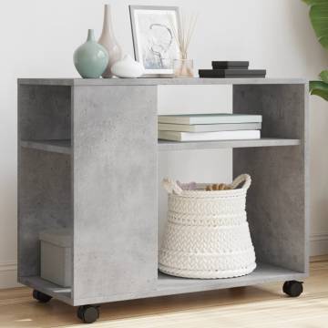 Concrete Grey Side Table with Wheels – 70x35x60 cm