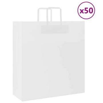 White Paper Bags with Handles - 50 pcs | HipoMarket UK