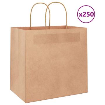 250 Brown Paper Bags with Handles - Eco-Friendly Packaging