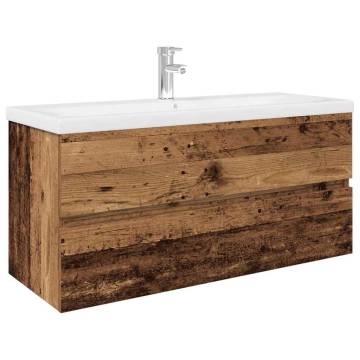 Stylish Sink Cabinet with Basin & Faucet - Old Wood Finish