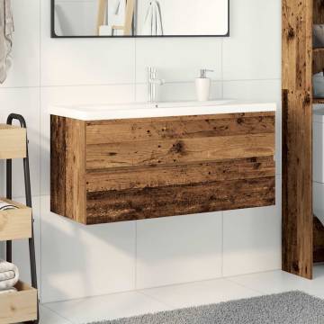 Stylish Sink Cabinet with Basin & Faucet - Old Wood Finish