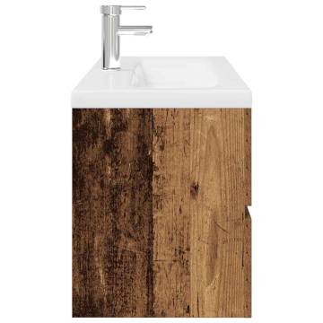 Stylish Sink Cabinet with Basin & Faucet - Old Wood Finish