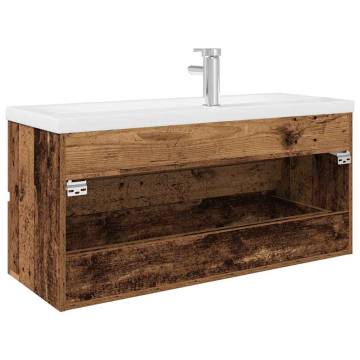 Stylish Sink Cabinet with Basin & Faucet - Old Wood Finish