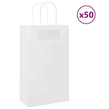 50 White Paper Bags with Handles | Eco-Friendly 21x11x36 cm