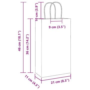 50 White Paper Bags with Handles | Eco-Friendly 21x11x36 cm