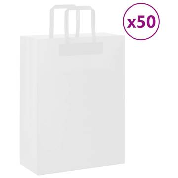 White Paper Bags with Handles - 50 pcs | Hipomarket