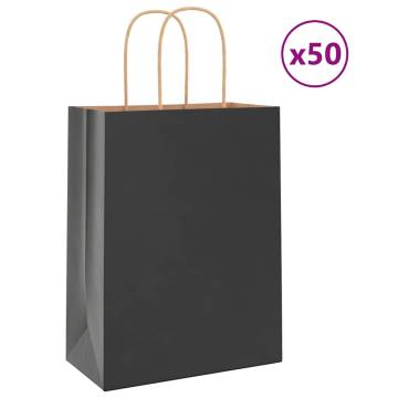 50 Black Paper Bags with Handles | Eco-Friendly Kraft Bags