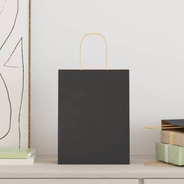 50 Black Paper Bags with Handles | Eco-Friendly Kraft Bags