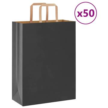 50 Black Paper Bags with Handles - Eco-Friendly & Durable