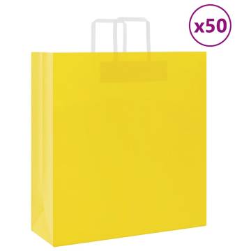 Yellow Paper Bags with Handles - 50 pcs | Durable & Recyclable