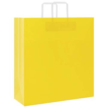 Yellow Paper Bags with Handles - 50 pcs | Durable & Recyclable