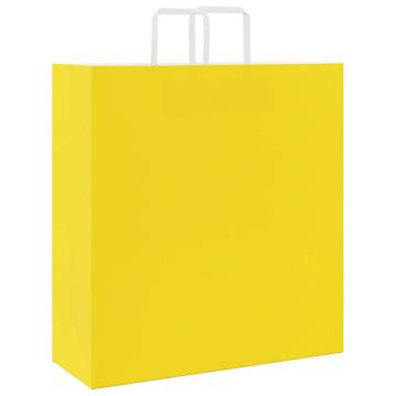 Yellow Paper Bags with Handles - 50 pcs | Durable & Recyclable