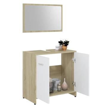 Stylish Bathroom Furniture Set - White & Sonoma Oak