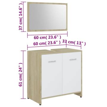 Stylish Bathroom Furniture Set - White & Sonoma Oak