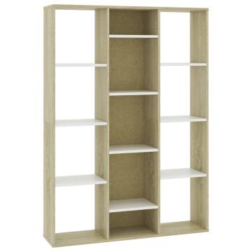 Stylish Room Divider Book Cabinet - White & Sonoma Oak 100x24x140