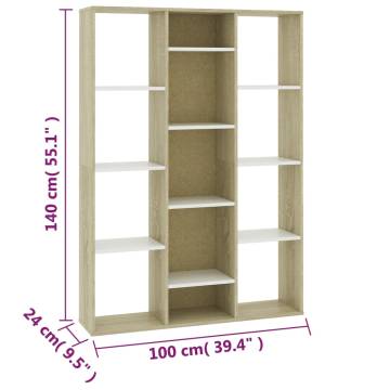 Stylish Room Divider Book Cabinet - White & Sonoma Oak 100x24x140