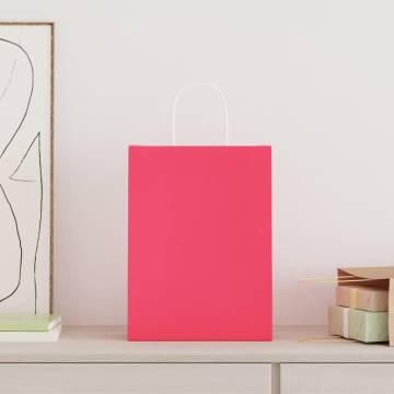 Pink Paper Bags with Handles - 250 pcs | HipoMarket