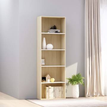 5-Tier Book Cabinet in White & Sonoma Oak - Stylish Storage Solution