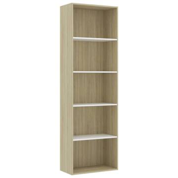 5-Tier Book Cabinet in White & Sonoma Oak - Stylish Storage Solution