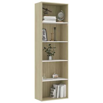 5-Tier Book Cabinet in White & Sonoma Oak - Stylish Storage Solution