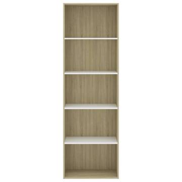 5-Tier Book Cabinet in White & Sonoma Oak - Stylish Storage Solution