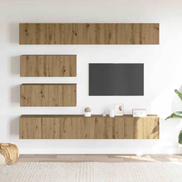 6 Piece Wall-Mounted TV Cabinet Set - Artisan Oak Finish