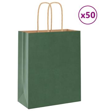 Eco-Friendly Paper Bags 50 pcs with Handles - Green (18x8x22 cm)