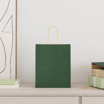 Eco-Friendly Paper Bags 50 pcs with Handles - Green (18x8x22 cm)