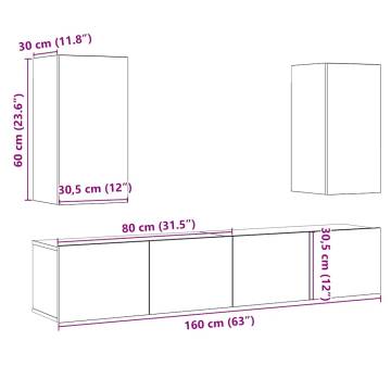 Wall Mounted TV Cabinets - 4 pcs Artisan Oak | HipoMarket