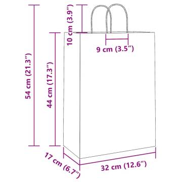 White Paper Bags with Handles - 50 pcs | 32x17x44 cm