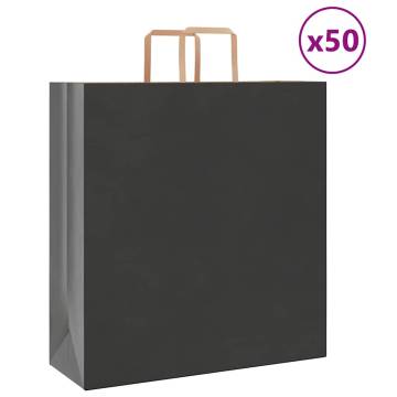 50 Black Paper Bags with Handles - Eco-Friendly Packaging