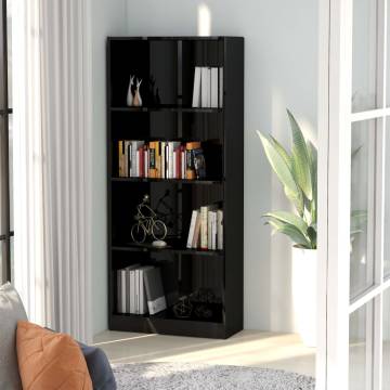 Stylish 4-Tier High Gloss Black Book Cabinet | Hipomarket