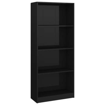 Stylish 4-Tier High Gloss Black Book Cabinet | Hipomarket