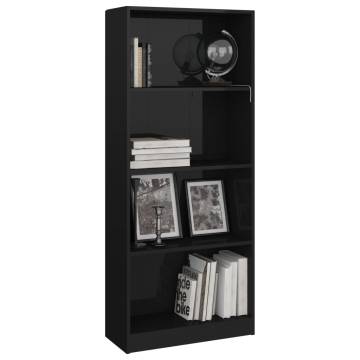 Stylish 4-Tier High Gloss Black Book Cabinet | Hipomarket