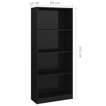 Stylish 4-Tier High Gloss Black Book Cabinet | Hipomarket