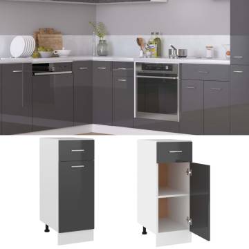 High Gloss Grey Drawer Bottom Cabinet - 30x46x81.5 cm