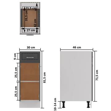 High Gloss Grey Drawer Bottom Cabinet - 30x46x81.5 cm