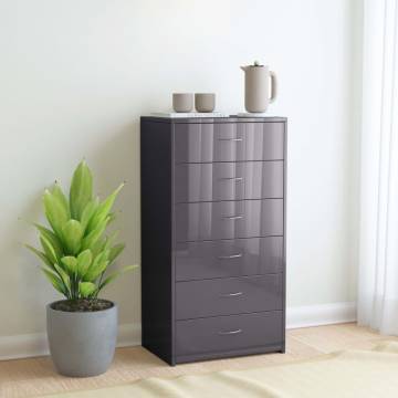 Stylish High Gloss Grey Sideboard with 6 Drawers - Hipo Market