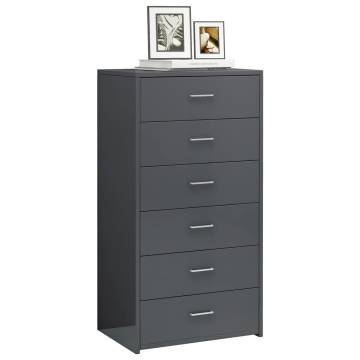 Stylish High Gloss Grey Sideboard with 6 Drawers - Hipo Market