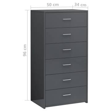 Stylish High Gloss Grey Sideboard with 6 Drawers - Hipo Market