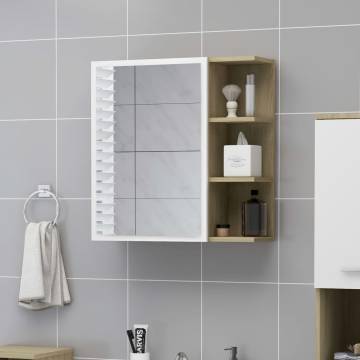 Elegant Bathroom Mirror Cabinet - White & Sonoma Oak 62.5x20.5cm