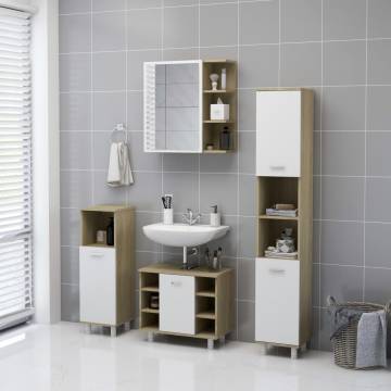 Elegant Bathroom Mirror Cabinet - White & Sonoma Oak 62.5x20.5cm