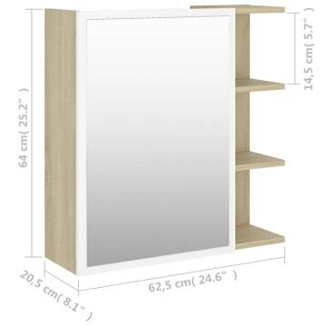 Elegant Bathroom Mirror Cabinet - White & Sonoma Oak 62.5x20.5cm