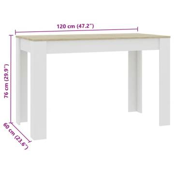 Stylish White & Sonoma Oak Dining Table - 120x60 cm