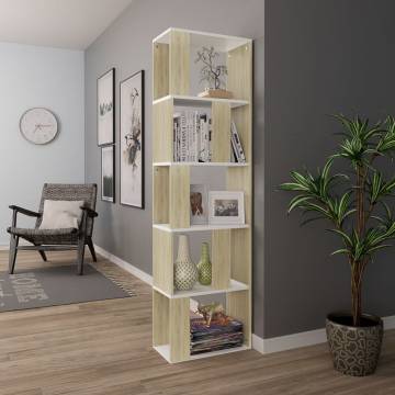 Book Cabinet Room Divider - White & Sonoma Oak 45x24x159 cm