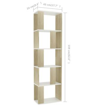 Book Cabinet Room Divider - White & Sonoma Oak 45x24x159 cm