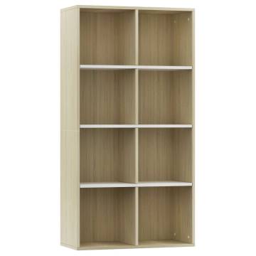 Book Cabinet TV Cabinet in White and Sonoma Oak - 36x30x114 cm