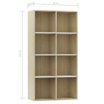 Book Cabinet TV Cabinet in White and Sonoma Oak - 36x30x114 cm